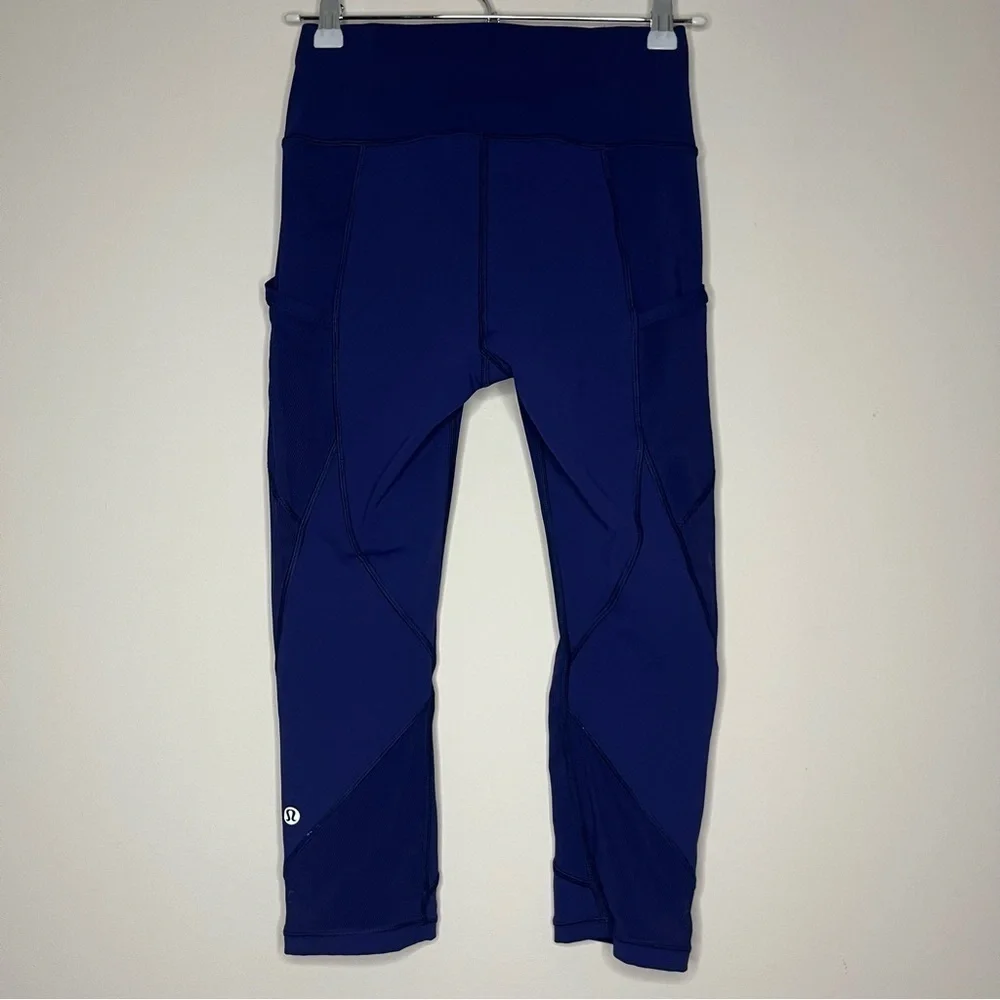 LULULEMON Fast As Light Emperor Blue Mesh Pockets Luxtreme Cropped Leggings
